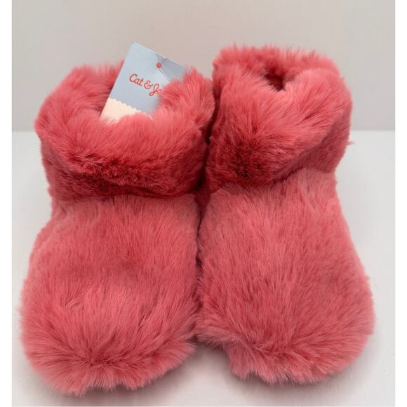 Cat & Jack Girls Pink Plush Slippers Bootie Style Size 5/6 - Gripper Bottoms NWT - Picture 3 of 9